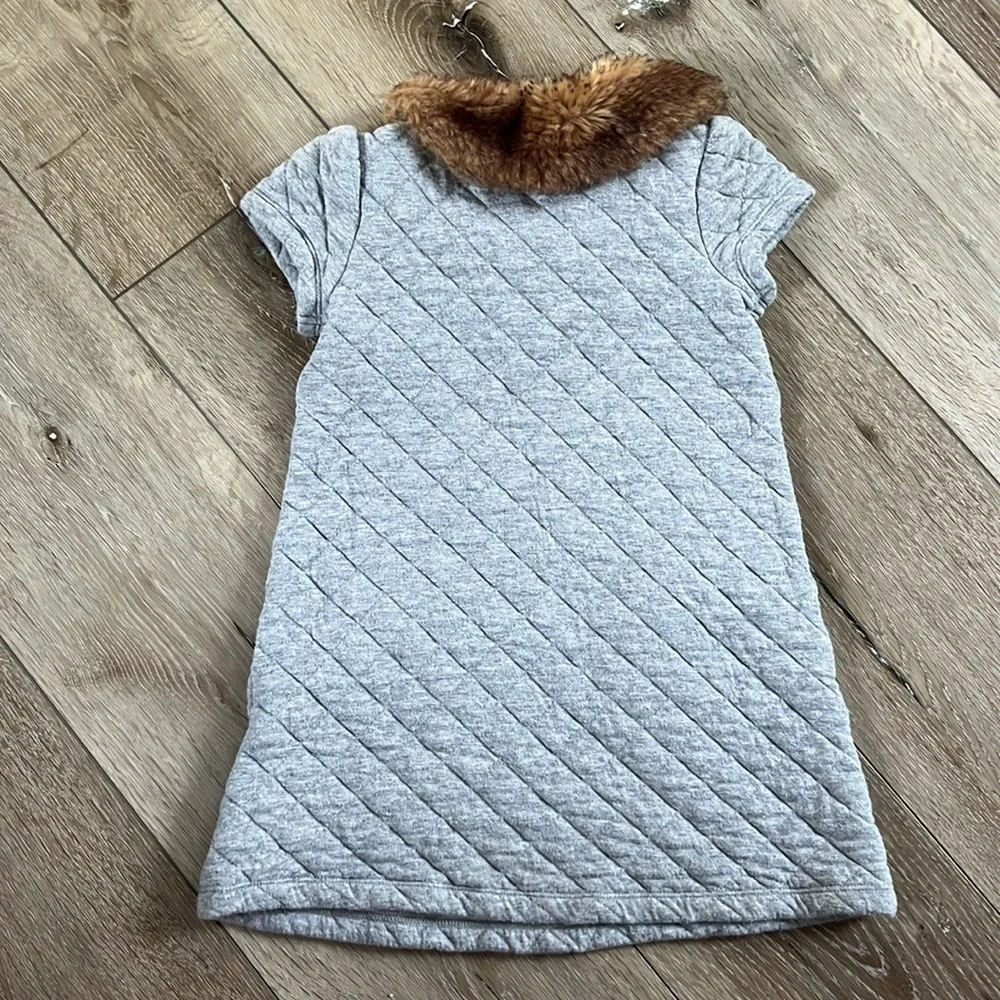 Janie & Jack Riding Lesson Faux Fur Collar Gray Quilted Shift Dress Girls Size 4